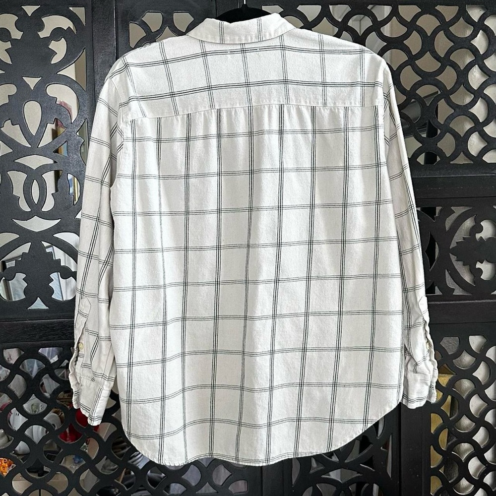 MADEWELL COTTON PLAID FLANNEL BUTTON UP SHIRT LONG SLEEVE in Cream/Green Size-L - Picture 7 of 8